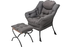 ‎WELNOW Welnow Lazy Chair mit Ottomane, moderner Lounge-Akzentstuhl mit Armlehnen und Einer Seitentasche, gepolstertes Sofa-Stuhl-Set für die Freizeit, Lesestuhl mit Fußstütze für kleine Räume, Eckstuhl