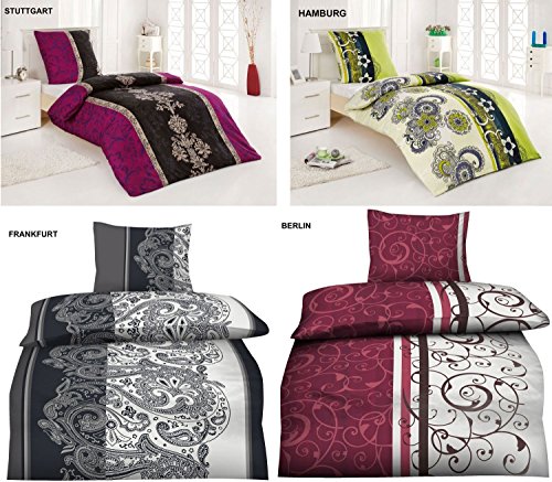 Bettwäsche Garnitur, high Class, 2, 4 oder 6 teilig Microfaser mit RV ?135x200 und gratis Gesichtstuch- Grösse 135x200 cm / 80x80 cm 4 tlg, Farbe Berlin