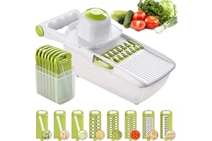 ADOV Mandolina de Cocina, Multifuncional Cortador de Verdura Profesional con Intercambiable Cuchillas Acero Inoxidable, Guarda Mano, Contenedor de Alimentos para Patatas Tomate Cebolla Frutas Juliana
