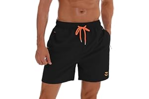 JustSun Short de Bain Homme avec Poches Zippées Étanche Short Séchage Rapide avec Filet