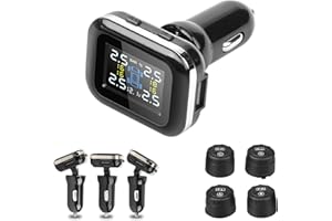 JANSITE Sistema di monitoraggio della pressione dei pneumatici TPMS, ricarica per accendisigari ad angolo regolabile con porta USB, sistema di allarme automatico wireless in tempo reale per pneumatici