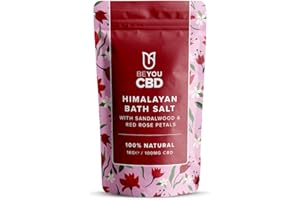 BeYou CBD Infused Himalayan Bath Salts with Sandalwood and Red Rose Petals (1 kg) - Cleanse and Restore Skin and Muscles | 100% Pure & Natural Oils | 100mg CBD
