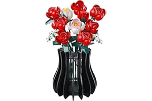 CUMNVULNT Vase for Lego Flowers Bouquet, Wooden Puzzle Vase, Creative Flowers Vases for Lego Roses, Cherry Blossoms, Sunflowers, Tulips, Daffodils Display, Gift for Flower Lovers (Black)