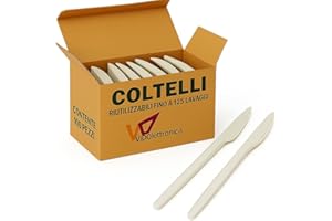 VIDOELETTRONICA 100 coltelli biodegradabili e compostabili Bianche Posate in Fibra di Zucchero Confezioni da 20 Pezzi stoviglie bio Eco Friendly (100 coltelli riutilizzabili)
