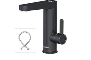Briwellna Instant Hot Water Tap for Bathroom, Warmwasserhahn für Badezimmerwaschbecken, 220 V elektrischer Durchlauferhitzer mit Digitalanzeige, Durchlauferhitzer-Wasserhahn (Schwarz)
