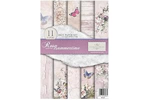 ITD Collection - Rice Paper Creative Set, A4, for Decoupage, Sheets 29.7 x 21 cm, Multi-Coloured (Rosy Summertime)