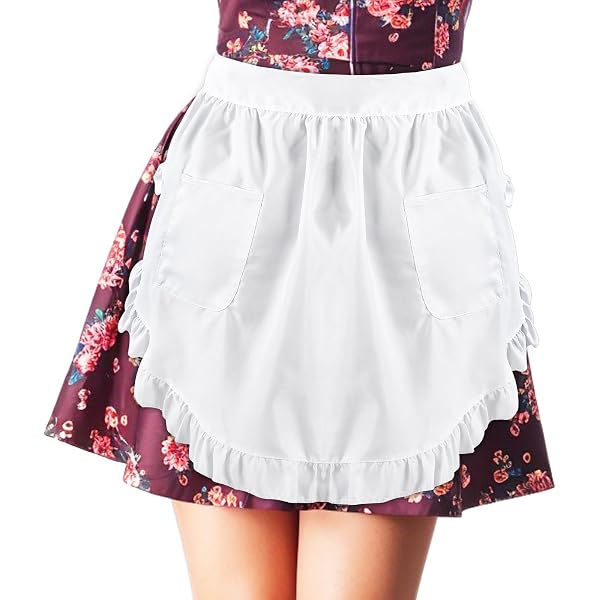 Taillenschürze Mit Rüschen & 2 Taschen – Weiße Halbschürze Für Küche, Service & Cosplay – Aus Polyester