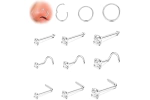 AGOGUE 12 sztuk kolczyków do nosa, stal chirurgiczna, nostril piercing do nosa, piercing do nosa, zarówno dla mężczyzn, jak i kobiet