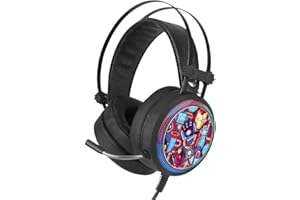ERT GROUP Iron Man Casque de Jeu avec Micro, Casque Supra-auriculaire avec Bandeau réglable, Casque USB de 2,2 m, écouteurs LED avec Motif Marvel