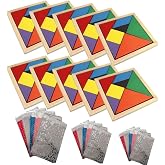 Esmay 10 ADET Ahşap Kare Tangram Renkli Zeka Oyunu 7 Par&ccedil;a 14x14cm Hediye Paketi ile birlikte Okul &Ouml;ncesi İlk Okul Karne Hedi