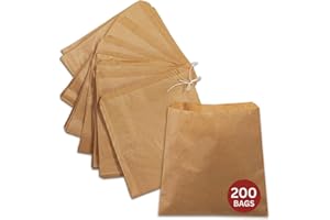 ASK PACKAGING 200 Strung Kraft Brown Paper Bags (12x12 inch) for Food, Lunch, Gifts, Groceries, Sandwiches & Takeout | Greaseproof, Eco-Friendly Fruit Carrier | Recyclable