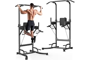 DSKEUZEEW 2025 Dskewzee Power Tower Dip Station, Thickened H-Steel Base, Non-Slip Suction Cups Pull Up Dip Bar, 330LBS 12-Level Height Adjustable Multi-Function Pull Up Station for Home Gym Outdoor Workout