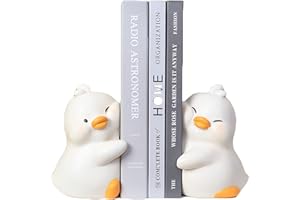 JARPSIRY Cute Hug Ducks Decorative Bookends, Unique Book Ends to Hold Books Creative Resin Book Holder Stopper for Home Office Desk Bookshelf Decoration