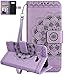 Produktbild Samsung Galaxy J7 2016 Hülle(5,5Zoll), Roreikes Premium PU Leder Tasche Brieftasche Handyhülle im Bookstyle mit Kartenfächer Standfunktion Luxus Vintage Halbe Blume Muster Schutzhülle Handschlaufe Flip Case Protective Cover Innere Weiche Silikon Handy Tasche mit Strap Portable Standfunktion-Lila