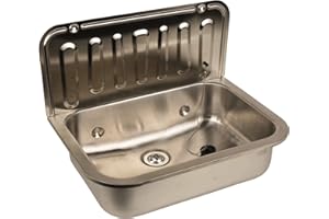 ‎SANITOP-WINGENROTH Sanitop-Wingenroth Ausgussbecken aus Edelstahl, 50 cm breit, mit Spritzschutz und Verschlussstopfen mit Kette