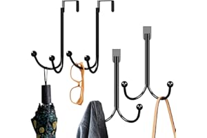 WEKIWGOT Porte Manteau pour Porte avec 2 Crochets, Organisateur de Crochets Doubles en Inoxydable pour Suspendre Manteaux, Chapeaux, Peignoirs, Serviettes (4pièces-Noir)