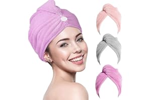 RIGHTWELL Asciugamano Per Capelli 3 Pezzi Asciugamano In Tessuto Di Microfibra Soft Super Assorbente Design Dei Bottoni