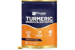 PH PROWISE HEALTHCARE Comprimidos de cúrcuma de 5400 mg con pimienta negra y jengibre - Suplementos de cúrcuma con 95% de curcumina | 150 comprimidos fáciles de tragar (no cápsulas ni polvo) - Prowise