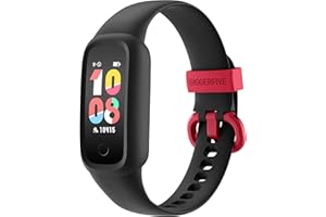 BIGGERFIVE Vigor 2 L Montre de Fitness pour Enfants pour Filles garçons de 5 à 15 Ans, étanche IP68, Tracker d'activité, podomètre, Moniteur de fréquence Cardiaque, Compteur de Pas de Calories, Noir
