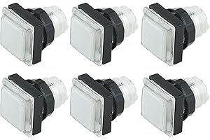 FABULOUS ARCADE Lot de 6 Boutons de Jeu Arcade Carré Lumineux Bordure Transparente 32 mm Couleur: Blanc Retro Gaming Bartop Jeux Vidéo