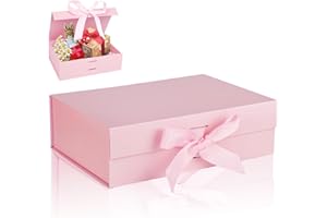 HUAMIRRA Scatola Regalo, Scatole di Regalo Magnetiche con Coperchi, Scatole Regalo con Nastro, Confezione Regalo con Fiocco, Scatola Regalo Premium Gift Box, per Compleanno, Natale, San Valentino (Rosa)
