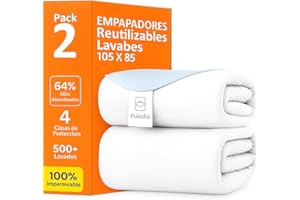 Pukalia® Empapadores Cama Adultos 105x85 cm (Pack X2) Reutilizable Super Absorbente - Lavables con alas 4 Capas - Impermeable - Empapadores Bebe y Adulto - Protector de 105 y alas de 50cm