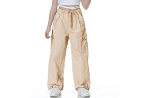 Rolanko Ragazze Pantaloni Larghi da Paracadutista, Joggers Vintage Y2K con Elastico in Vita Regolabile per Bambini