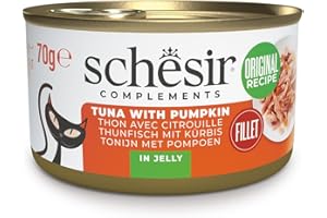 Schesir, Filetes de Atún con Calabaza en Gelatina, Comida Húmeda Complementaria para Gatos, en Latas, Receta Original, 100% Natural, 12 x 70g