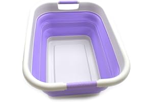 SAMMART 41Litri Cesto portabiancheria pieghevole in plastica – contenitore pieghevole pop-up – vasca portatile – cesto salvaspazio (grigio/viola lt. 1)