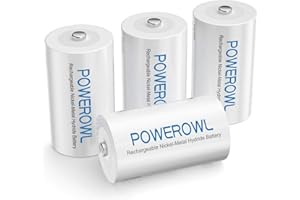 POWEROWL Pile LR14 Rechargeable Pré-chargé 5000mAh 1,2V Ni-Mh Rechargeables Pile C,1200 Cycles Faible Auto-décharge Accu Lot de 4