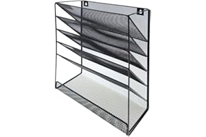 COEAYO Hanging Wall File Holder - Paper, Letter, Document Holder - Mesh Organiser for Newspapers, Books, Stationery, Office Accessories 6 Tier for Home Office Black
