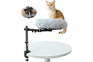 HengLiSam 16'' Desk Cat Bed for Clamping Table Tops Up to 8cm Thick, 40cm Height Increase, Cat Nest with Rotatable Elevated, Cozy Soft Plush Pet Cushion Machine-Washable