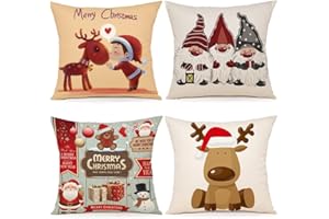 ZWJD Cuscini Natalizi per Divano 4 Pack Federe Cuscini Divano 40x40 Federe Cuscini Natalizi Cotone e Lino Biancheria Cuscini per Divano per Natale Decorazioni Casa