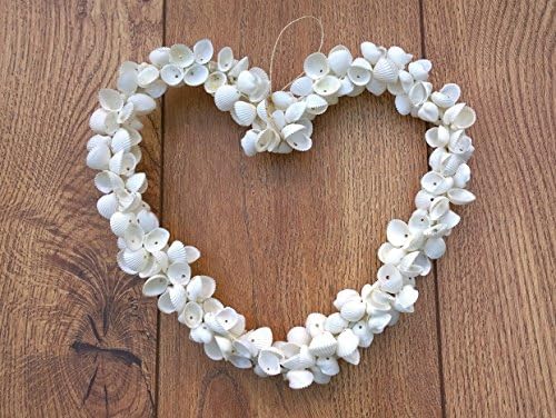 MaxJam Hanging White Cockle Shell Heart Wreath 25cm diameter Real Cockleshell Decoration Shabby Chic