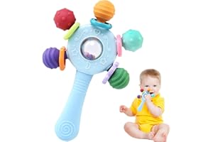 LinStyle Teething Toys for Baby, Sensory Baby Toys 0-6 Months, Teethers for Babies 3-6 Month Birthday, Newborn Babies Rattles with Shake/Spin, Boys Girls Christmas Gifts for 3 4 5 6 Month