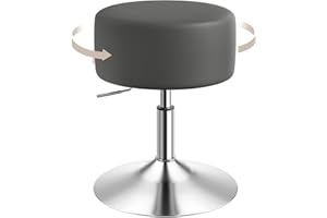 WOLTU Sgabello da Trucco Rotondo Girevole Regolabile in Altezza, Sgabello Imbottito per Toeletta, Sedia da Cucina in Pelle Sintetica, Altezza Seduta 54-69 cm, Grigio, BH14gr-1