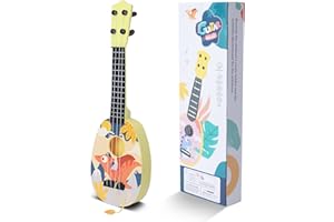 HENGI Gitarre für Kinder, 43cm Cartoon Gitarre Musik Pädagogisches Spielzeug Für Anfänger Starter, Mini Gitarre mit 4 Verstellbaren Saiten (Gelb)