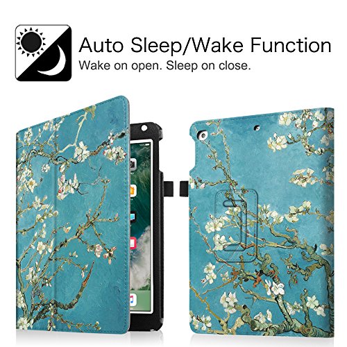 Fintie iPad 9.7 Zoll 2017 / iPad Air 2 / iPad Air Hülle – [Eckenschutz] Slim Fit Folio Kunstleder Schutzhülle Case Cover mit Auto Schlaf / Wach Funktion für Apple iPad 2017 Neue Modell 9.7″ Retina Display Tablet, iPad Air 1/2, Mandelblüten - 2