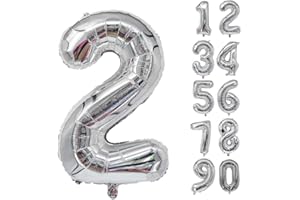 VOLUNX 32 Inch Number Balloons Giant Number Aluminium Foil Helium Balloons for Birthday Party Celebration Decoration New Year Baby Shower Anniversary (Silver, 2)