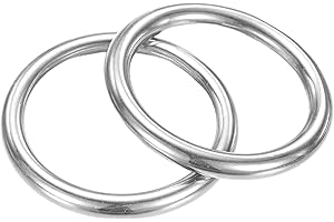 TIXIPEM 40mm Dia Metal O Rings [2Pcs] - 316 Stainless Steel 6mm THK Multi-Purpose Welded Round Rings Use for Crafts & Camping Belt & Dog Leashes - Seamless Lifting Hoops