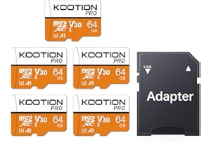 KOOTION Tarjeta Micro SD de 64 GB, 5 unidades, tarjeta de memoria U3 de hasta 100 MB/s, tarjeta microSDXC, tarjeta de memoria U3 UHS-I (A1 V30 4 K) Micro SD Card 64G Memory Card con adaptador SD