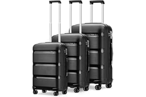 KONO Set Valigie da 3 Pezzi Rigida e Leggera Bagaglio a Mano 55cm + Valigia 65cm + Valigia 76cm con 4 Ruote e TSA Lucchetto, Nero