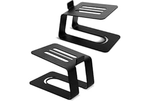 BQKOZFIN Soporte de altavoz de metal negro para ordenador, par de altavoces para uso en mesa, inclinación de 5 °