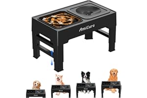 Amicura Gamelle Chien Surelevee, 2-en-1 Gamelle Surélevée avec Gamelle d'eau Anti-éclaboussure et Acier Inoxydable, 4 Hauteurs RéGlables pour Petits Chien Chat de Compagnie, Moyens et Grands