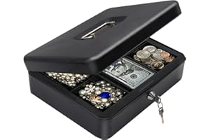 DNSHAN Small Safe With Keys |Steel Lock Cash Box | High Security Safety Box | Home Office Money Cash Storage Box With 2 Keys（Black）