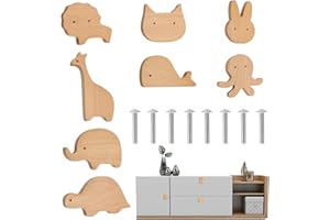 AOMANTIC SARL Schrankknöpfe Holz fur Kinderzimmer, 8 PCS Holzgriffe für Schränke, Möbelknöpfe Holz, Möbelknöpfe Tierformen, Tier Holz Schubladengriff, Tierform Möbelknöpfe Kinder, Schubladenknöpfe, Geschenkidee