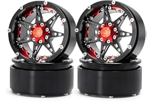 AXspeed 4pcs 2.2 Pouce Jantes Beadlock pour 1/10 Voiture rc TRX4 SCX10 (Noir & Rouge)