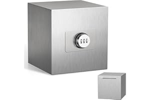 hicocool Money Bank for Adults Password Piggy Bank Stainless Steel Reusable Adult Metal Piggy Bank with Lock Savings Bank (15 cm, Silver)