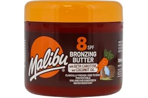 Malibu Sun SPF 8 Bronzing Tanning Body Butter with Beta Carotene and Coconut Oil, Water Resistant, Tropical Coconut Fragrance, 300ml