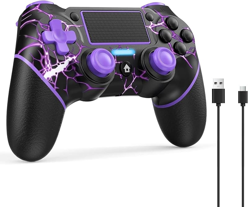 Reddening für PS4 Controller,Controller PS4 für PS4/Pro/Slim/PC,Gamepad Joystick mit Turbo/Zurück Taste/Dual Vibration/6-Achsen Gyro Sensor/Touchpanel(Lila)